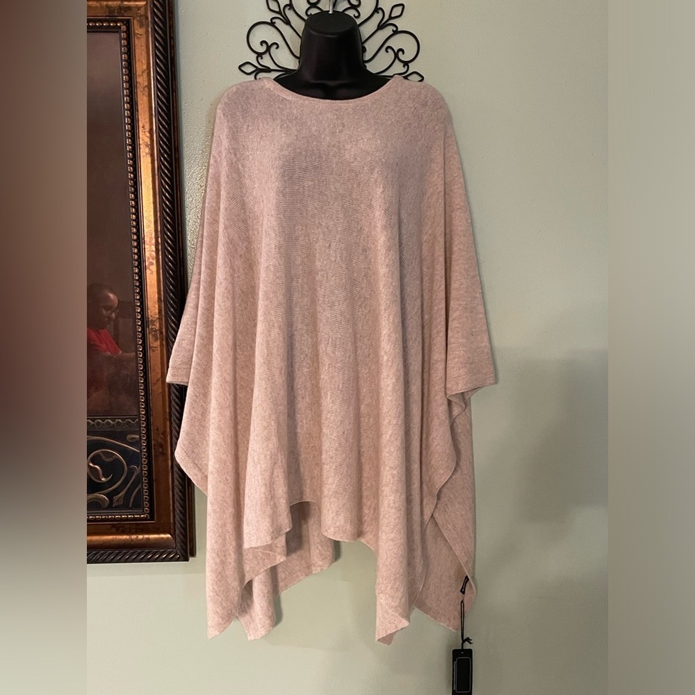 New Beryll Cashmere Drape Oversize Poncho Sweater OS One Size Brown/Cream NWT
